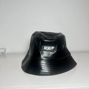Black vegan leather bucket hat